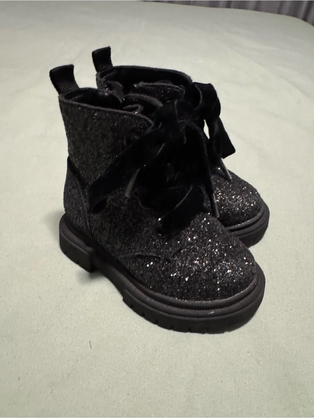 Cat & Jack Black Glitter Lace-Up Kids Boots
